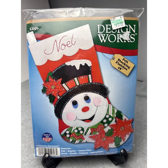 Design Works Poinsettia Snowman Felt Stocking Kit 18" Beads/Floss/Needle/Pattern - Picture 12 of 12